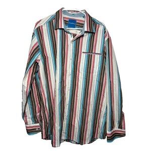 Tommy Bahama Button Down Shirt Mens XL Multicolor Striped Long Sleeves
